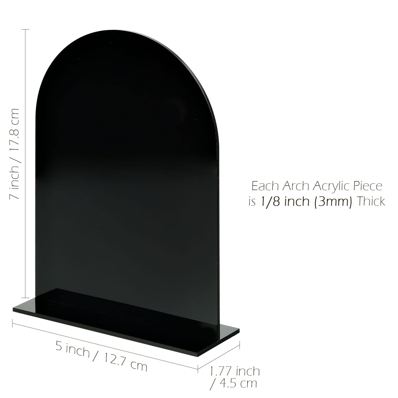 5x7 Inch Black Arch Acrylic Sign with Stand | 10 Pack Blank Black Acrylic Arch Table Signs with Base for DIY Wedding Table Numbers  Arched Wedding Signage  Events& Parties (Black  5x7 Inch (10pcs)